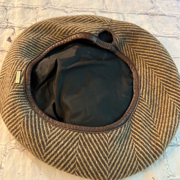 NINE WEST MADE IN PHILIPPINES WOMENS BROWN MIX 100% WOOL BERET LEATHER TRIM - Picture 8 of 8